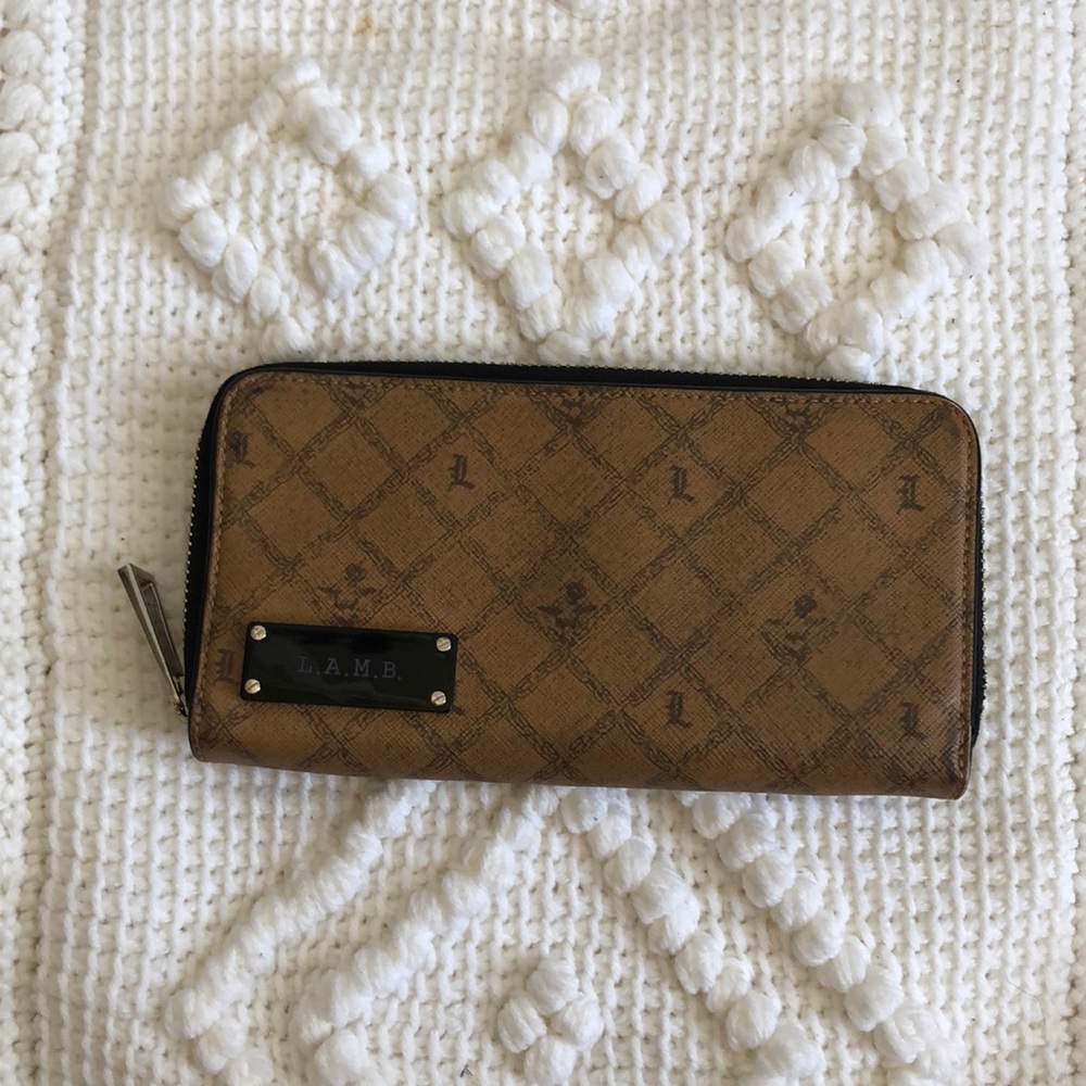 L.A.M.B. Brown Logo Zip Around Wallet